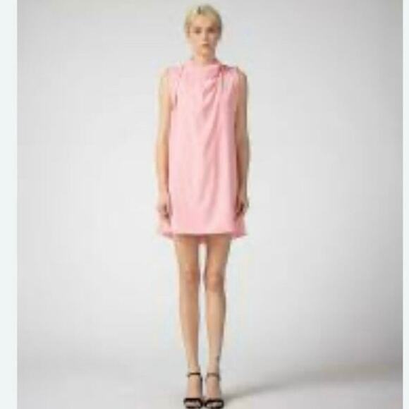 Lena Cowl Neck Draped Mini Dress Sz M Powder Pink Modern Wedding Guest Summer - Picture 2 of 8